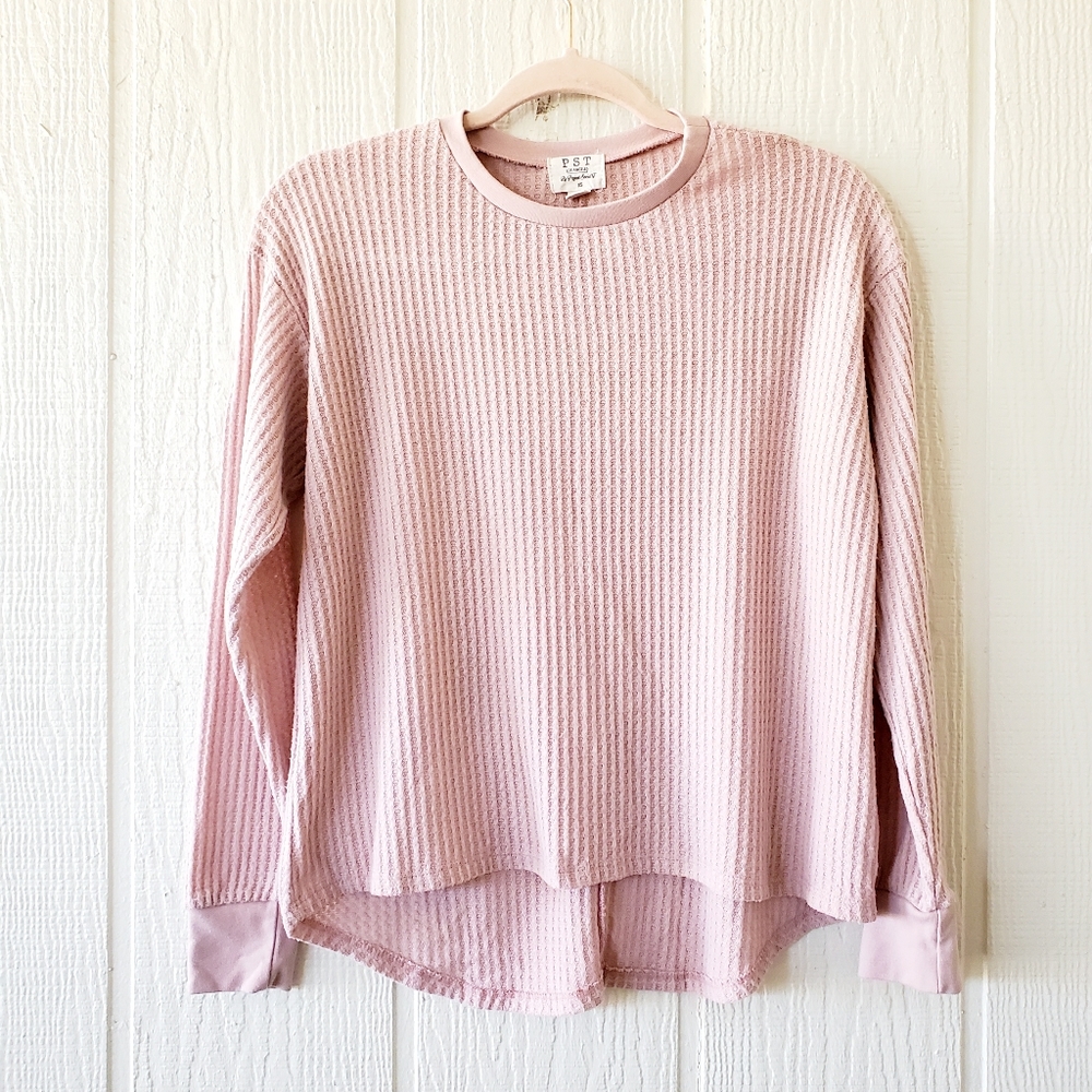 PST Women's Long Sleeve Pink Waffle Knit Top
